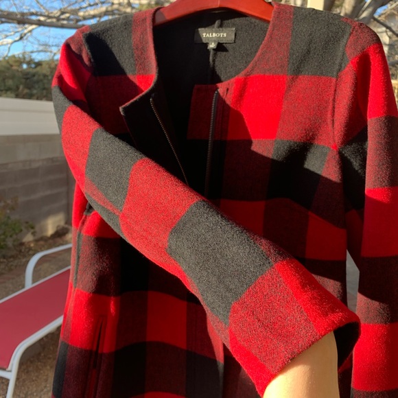 Talbots wool coat red and black plaid size S - Picture 5 of 15